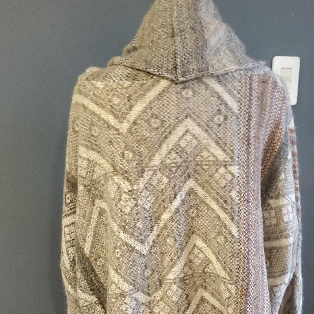 Free People Beige Cream Patterned Cowl-Neck South West Poncho - Picture 5 of 11